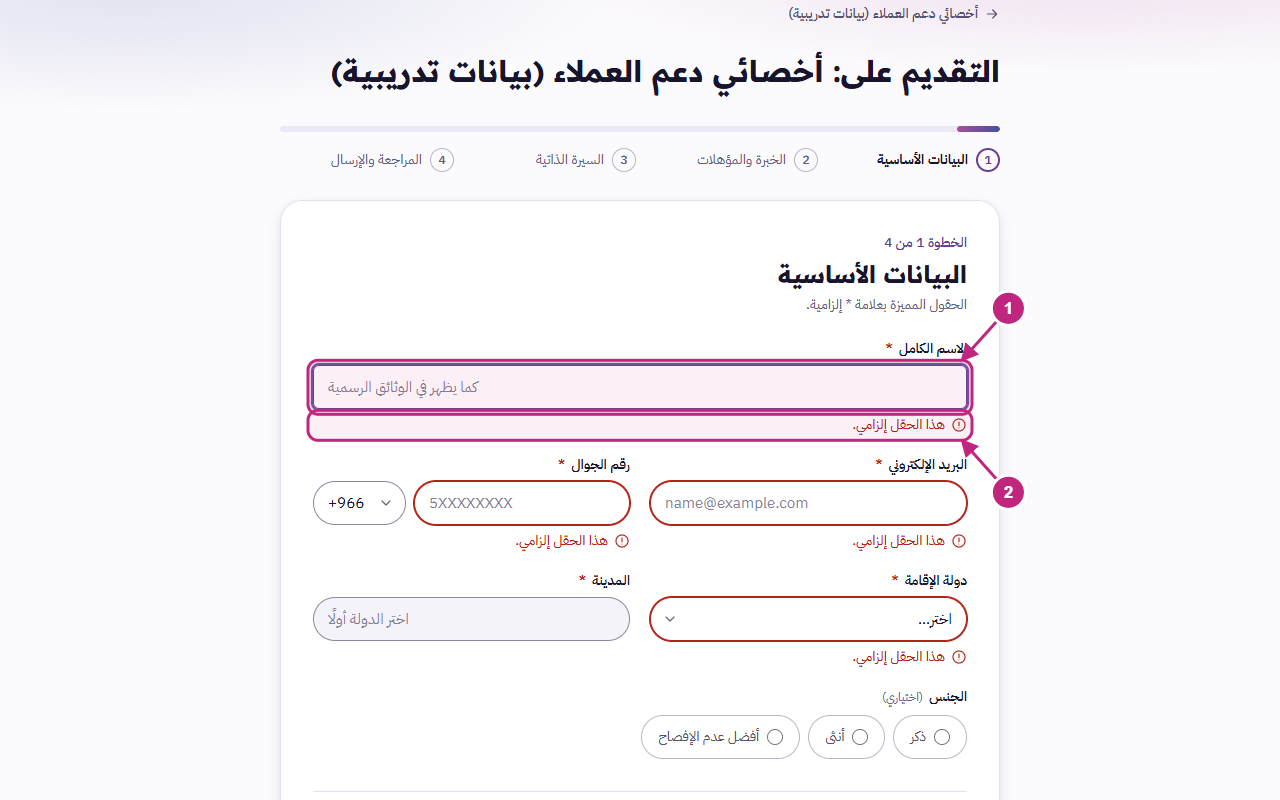 أخطاء الحقول تظهر بجانب كل حقل